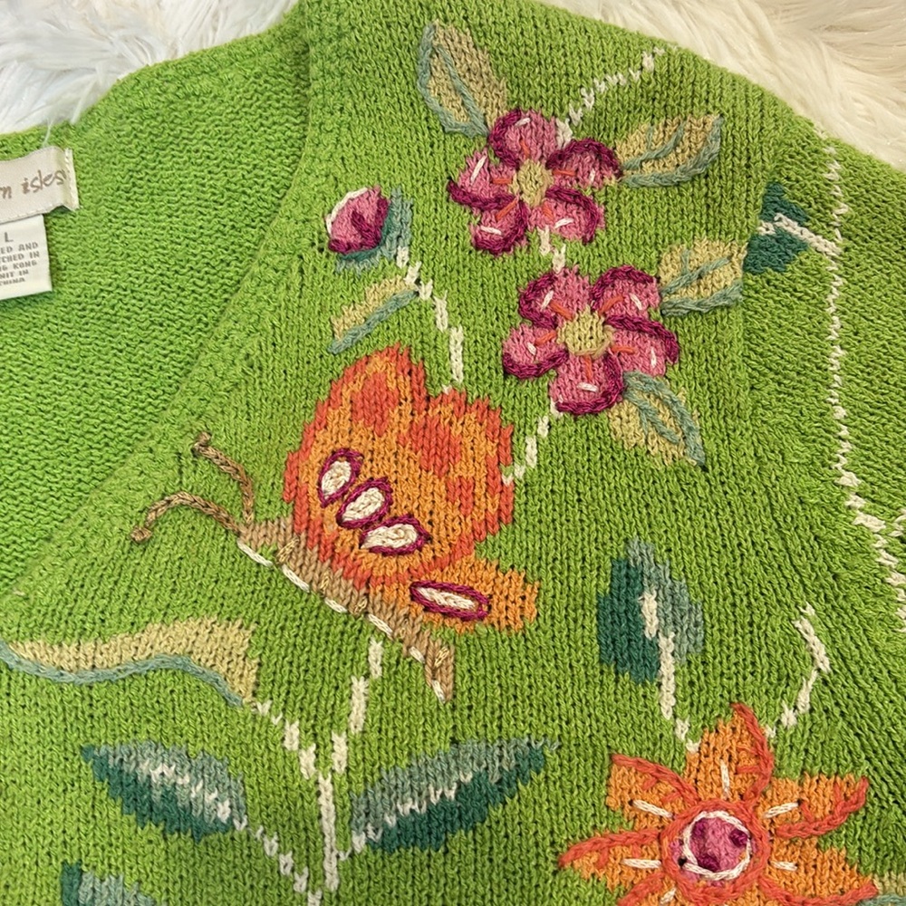 Vintage Northern Isles Sweater Short Sleeved Butterfly and Floral Size Large - Picture 3 of 13